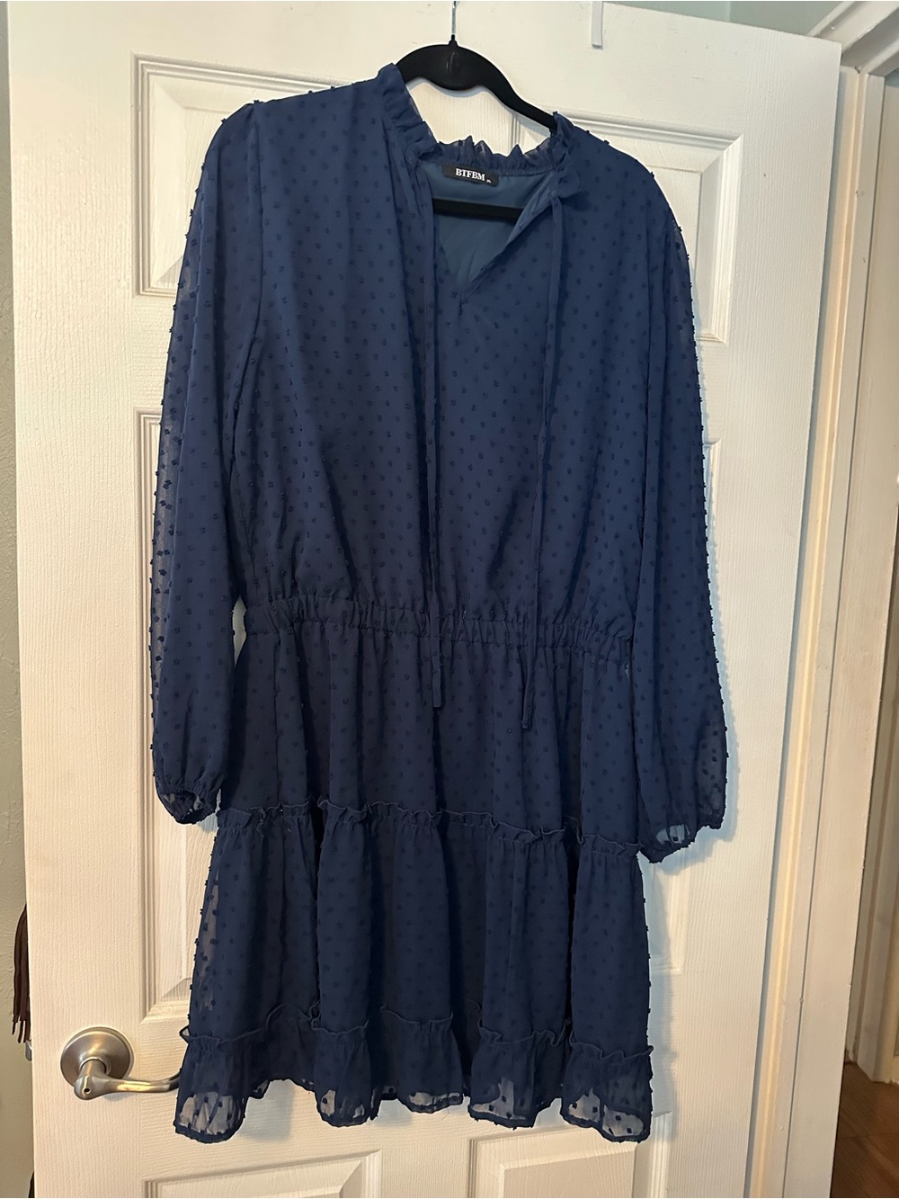 Boden Navy Swiss Dot Tiered Midi Dress